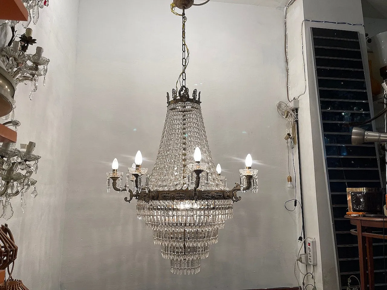 Extra Large Bronze Crystal Chandelier 1950's 7