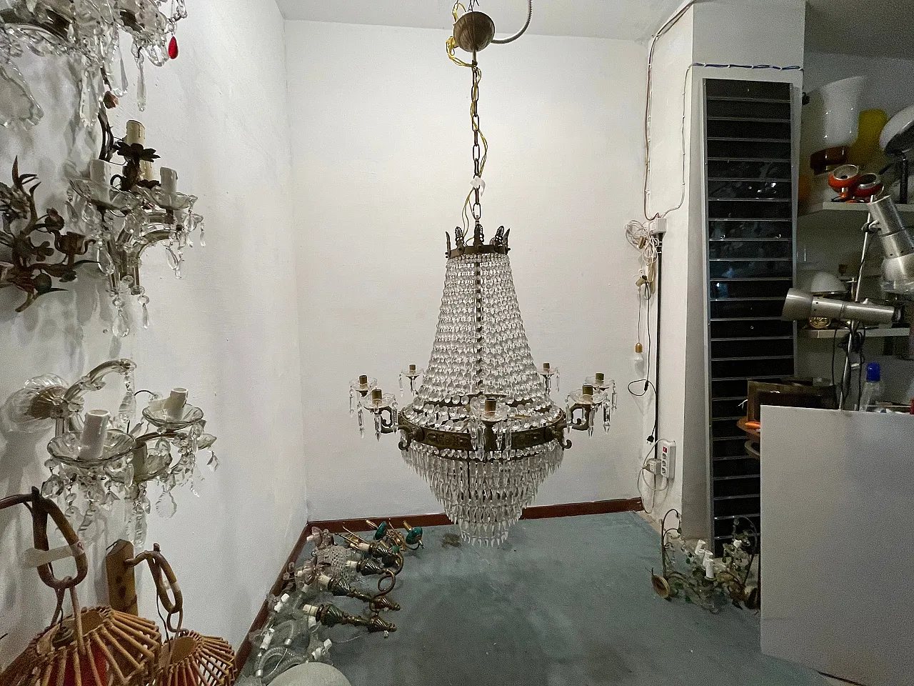 Extra Large Bronze Crystal Chandelier 1950's 13