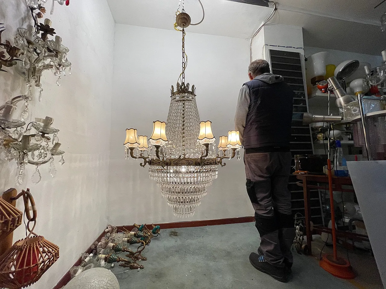 Extra Large Bronze Crystal Chandelier 1950's 18