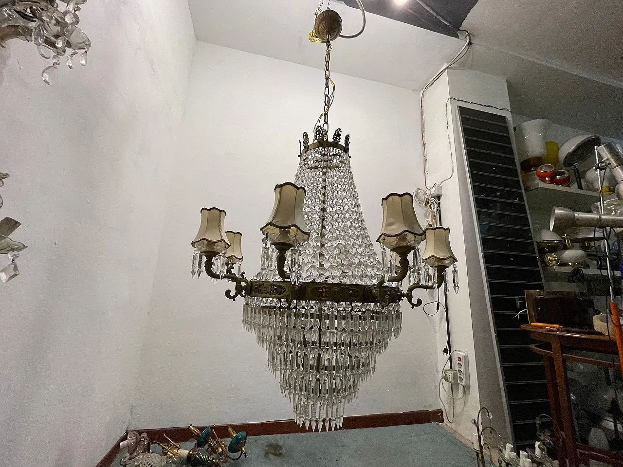 Extra Large Bronze Crystal Chandelier 1950's 19