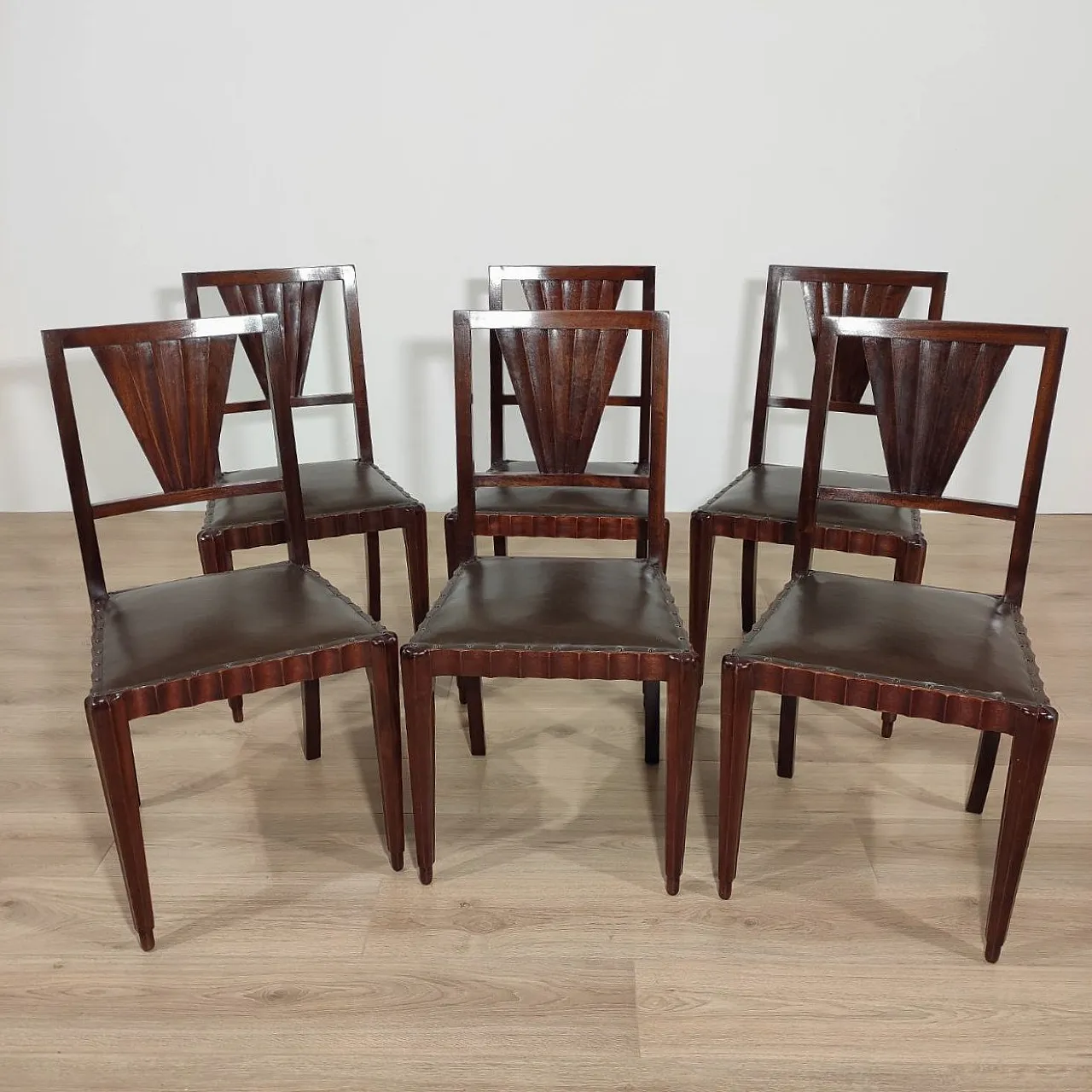 Gruppo di 6 sedie in mogano design di Jacques E. Ruhlman, anni '40 2