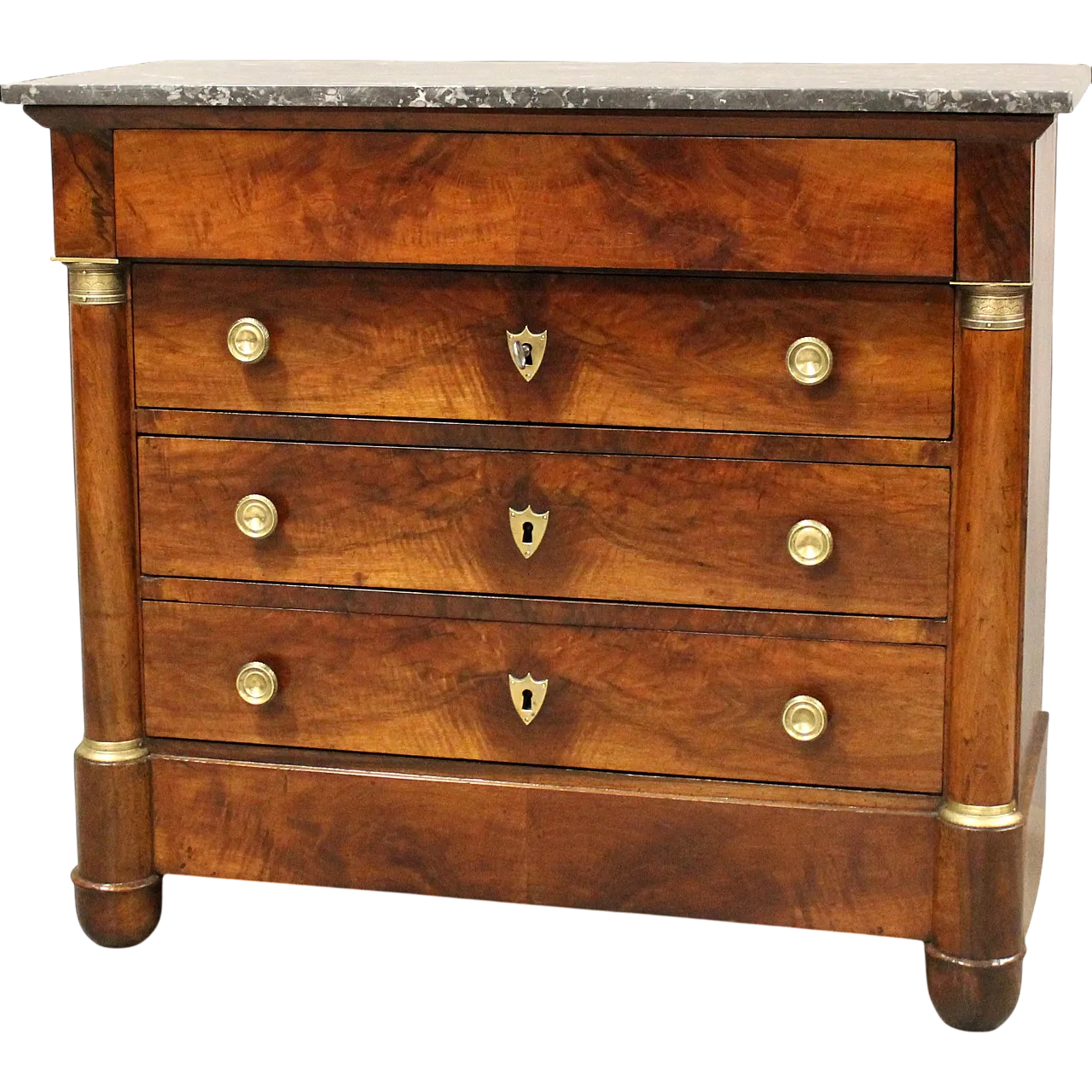 Empire chest of drawers with green marble top and walnut, 19th century 15