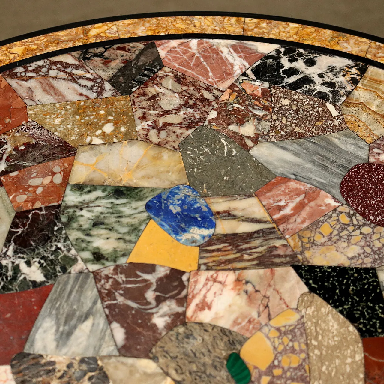 Tavolino ebanizzato con piano in marmi vari e pietre dure, '800 4