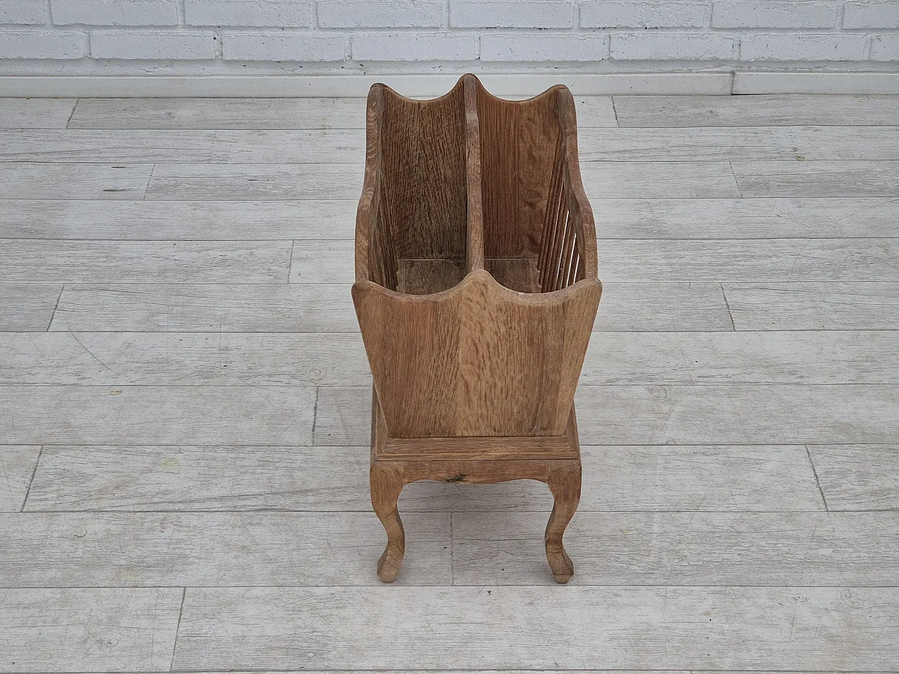 Danish newspaper holder, solid oak wood, 70s 9