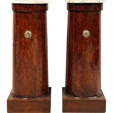 Pair Empire columns with storage in mahogany and marble, 19th century