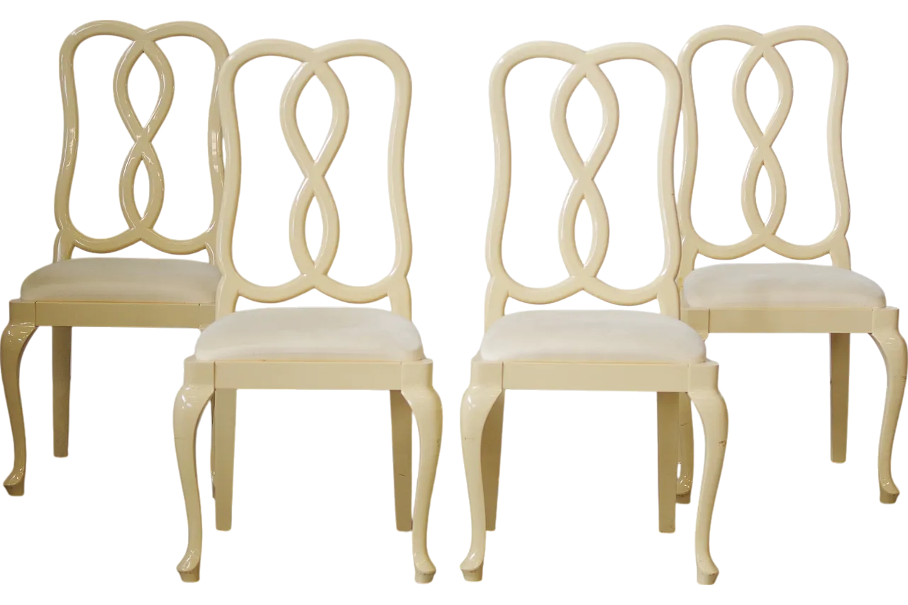 Set of 4 Mario Sabot Cream Lacquered Beech Wood Chairs with Upholstered Seats 10