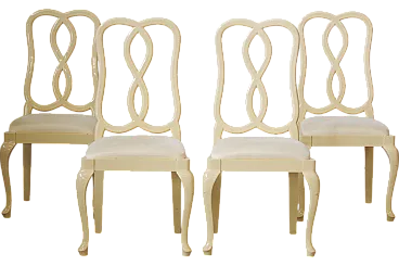 Set of 4 Mario Sabot Cream Lacquered Beech Wood Chairs with Upholstered Seats