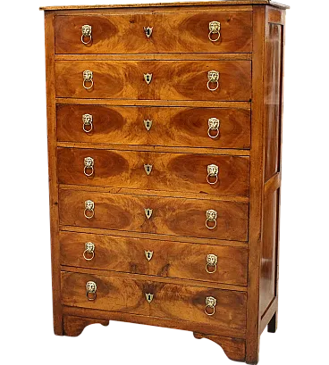 Impero chest with weekly drawers in solid walnut, 19th century