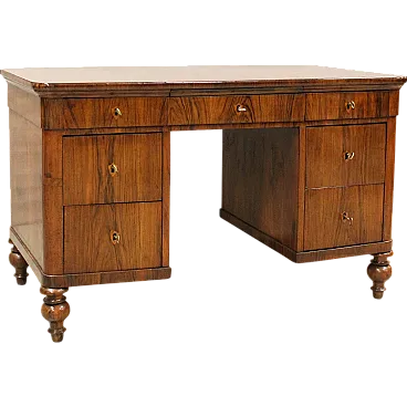 Louis Philippe desk in solid walnut with storage, 19th century