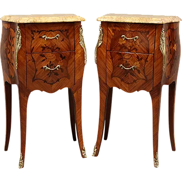 Pair of Napoleon III style inlaid bedside tables, 20th century