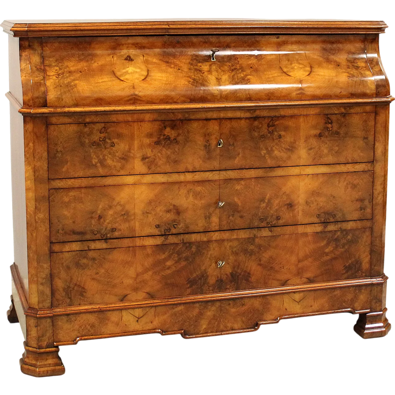 Louis Philippe flap chest of drawers in solid walnut, 19th century 14