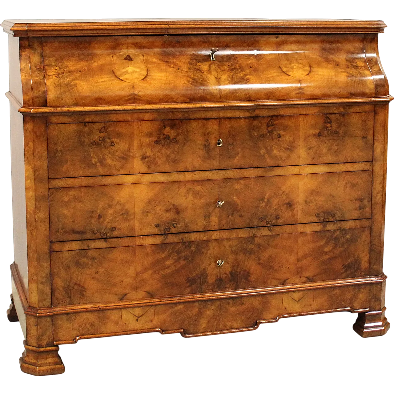 Louis Philippe flap chest of drawers in solid walnut, 19th century 15