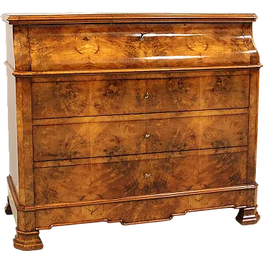 Louis Philippe flap chest of drawers in solid walnut, 19th century