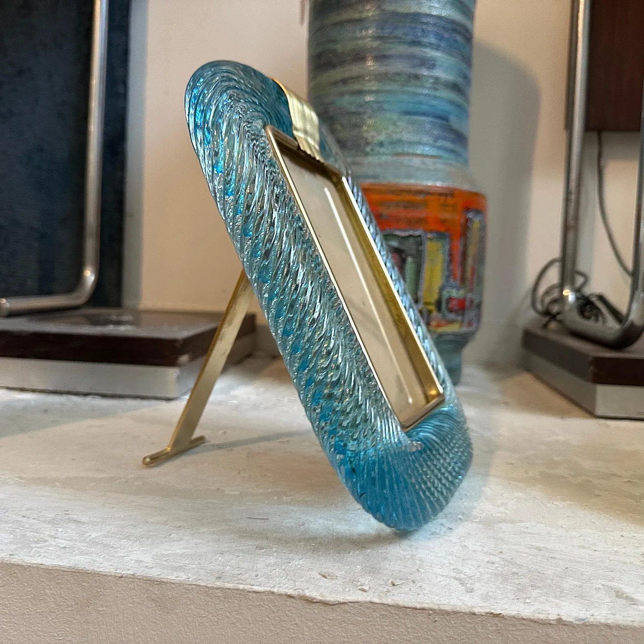 Turquoise Murano glass and brass frame, 1990s 3