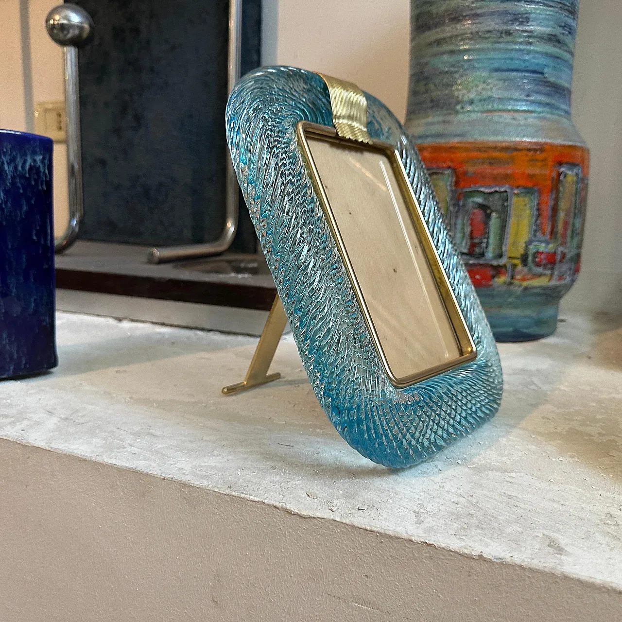 Turquoise Murano glass and brass frame, 1990s 4