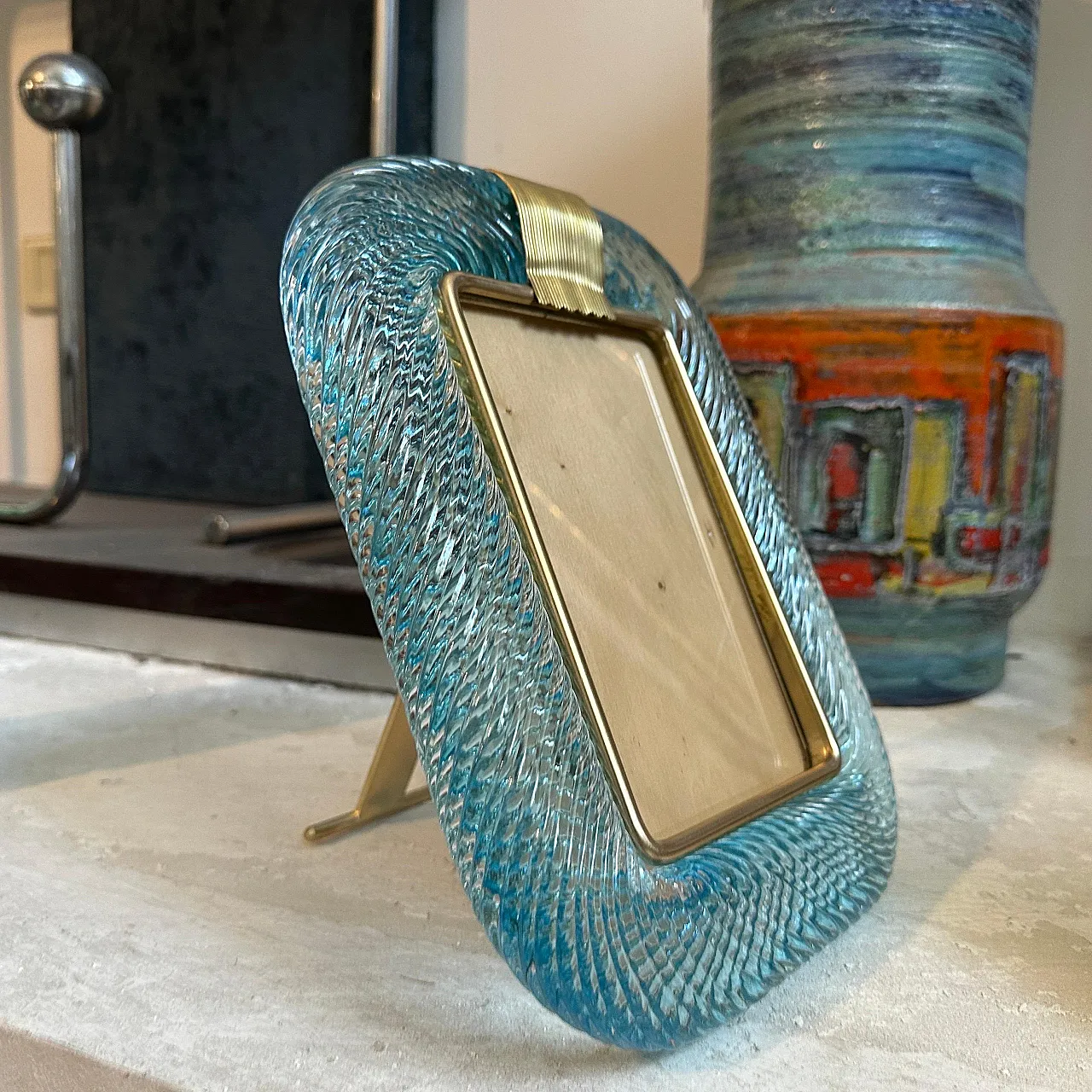 Turquoise Murano glass and brass frame, 1990s 6