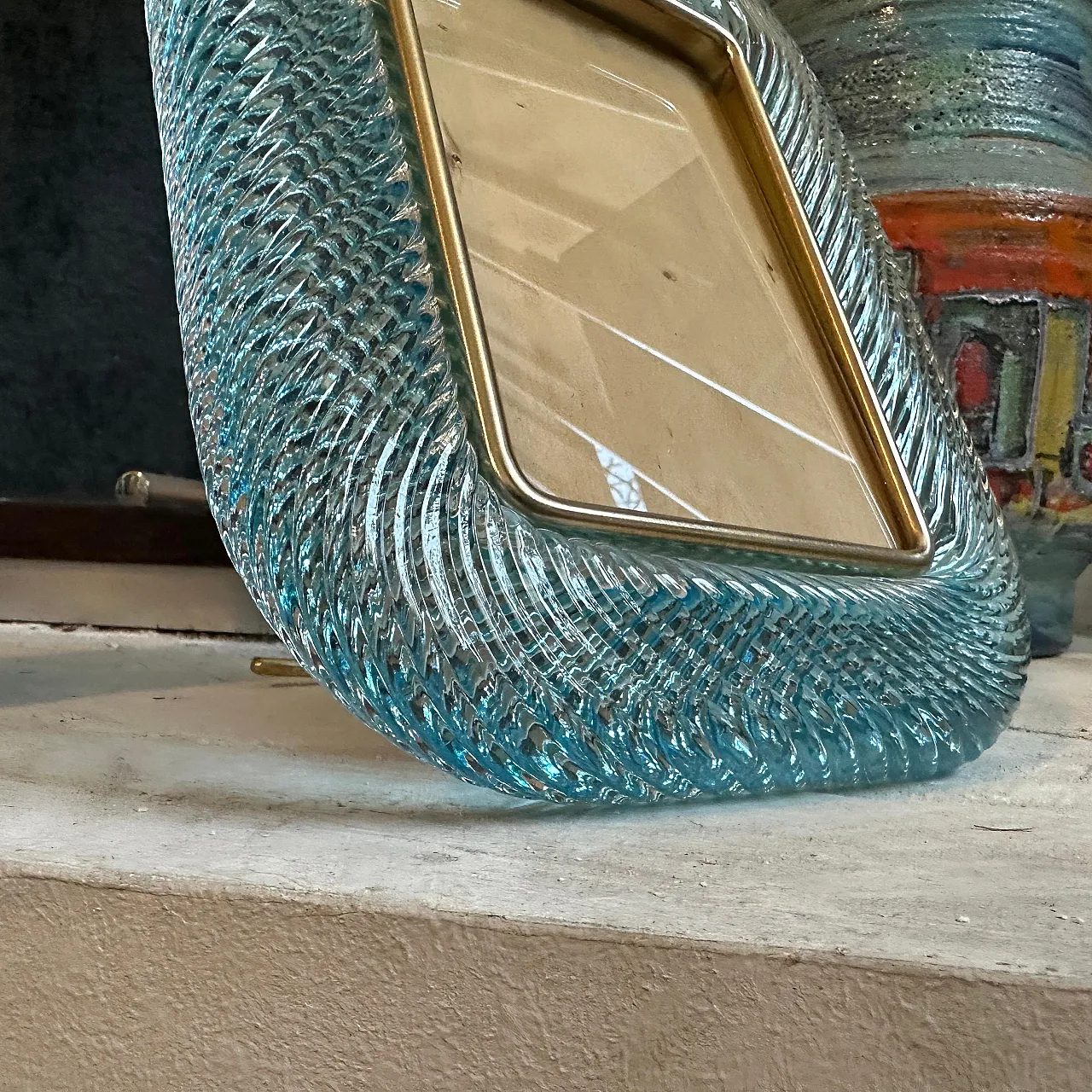 Turquoise Murano glass and brass frame, 1990s 8