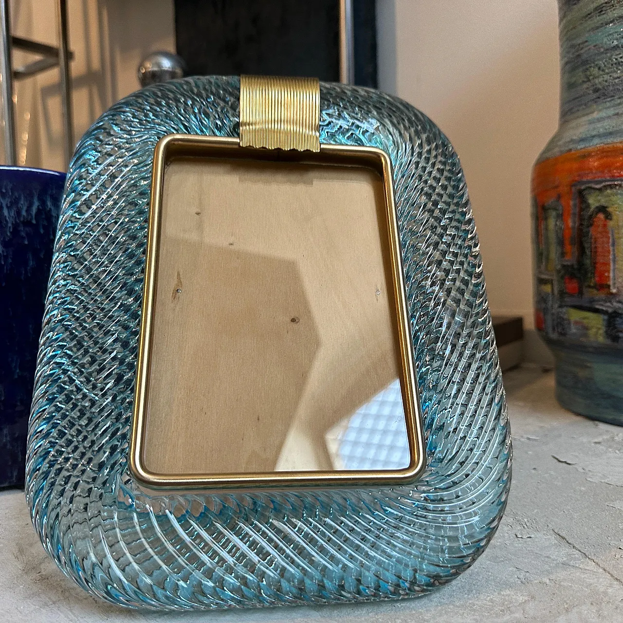 Turquoise Murano glass and brass frame, 1990s 10