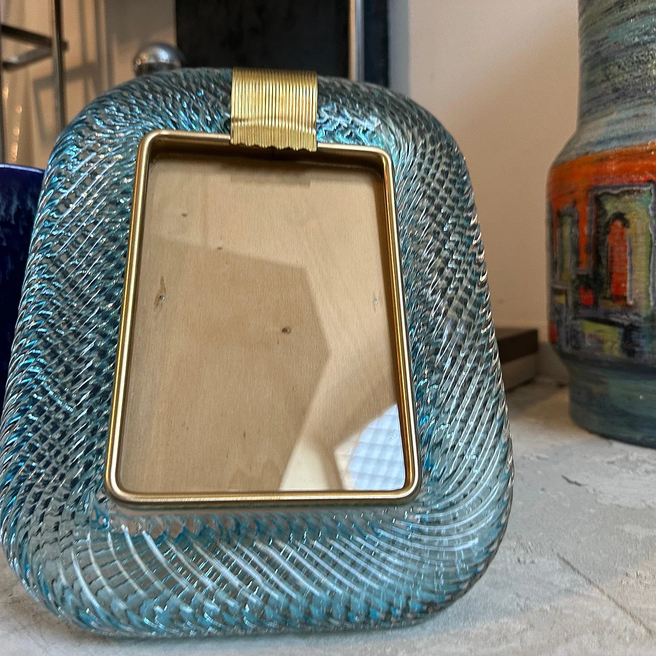 Turquoise Murano glass and brass frame, 1990s 11