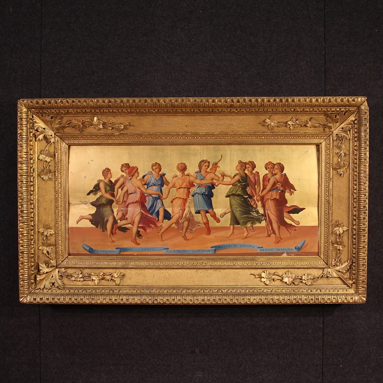 Afrer Peruzzi, Apollo dancing with the Muses, oil panel 19th century 1