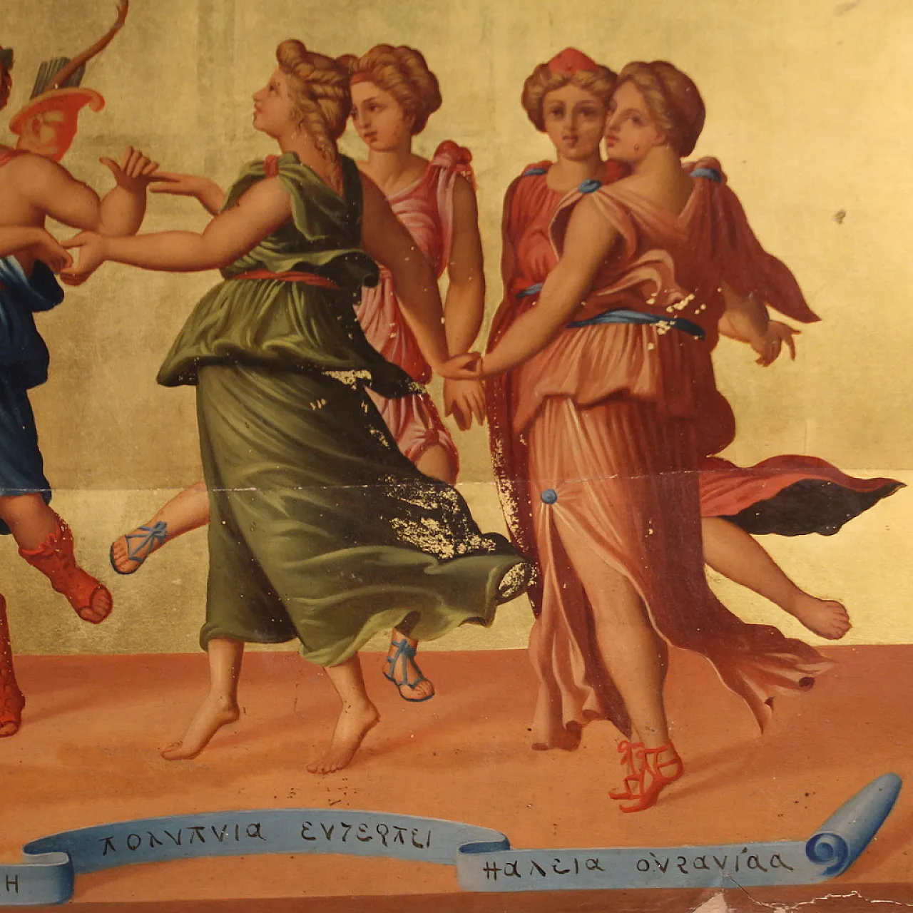 Afrer Peruzzi, Apollo dancing with the Muses, oil panel 19th century 7