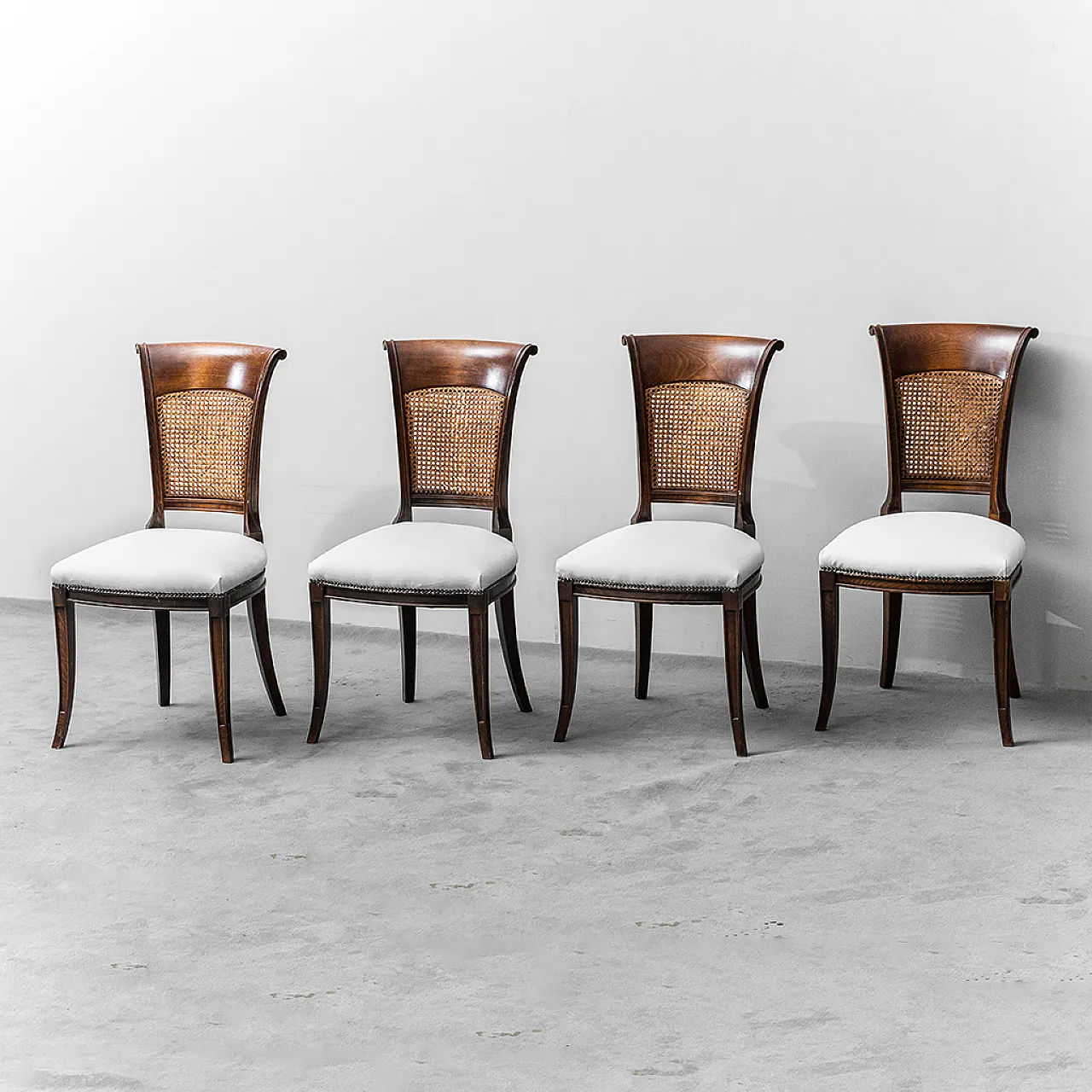 4 chairs in eco-leather, wood and Vienna straw, 1950s 1