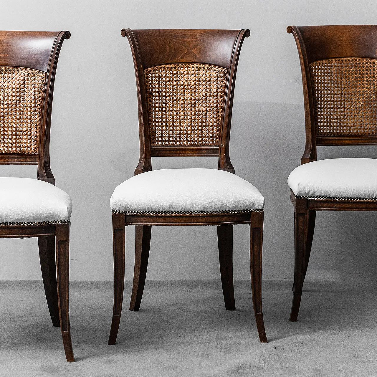 4 chairs in eco-leather, wood and Vienna straw, 1950s 3