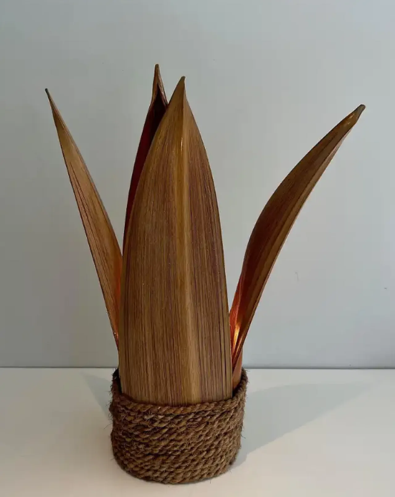 Decorative palm tree and rop table lamp, 1970s 3