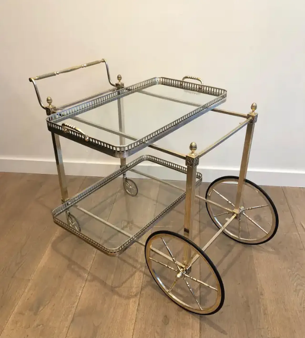 Brass and silver-plated metal trolley by Maison Bagués, 1940s 3