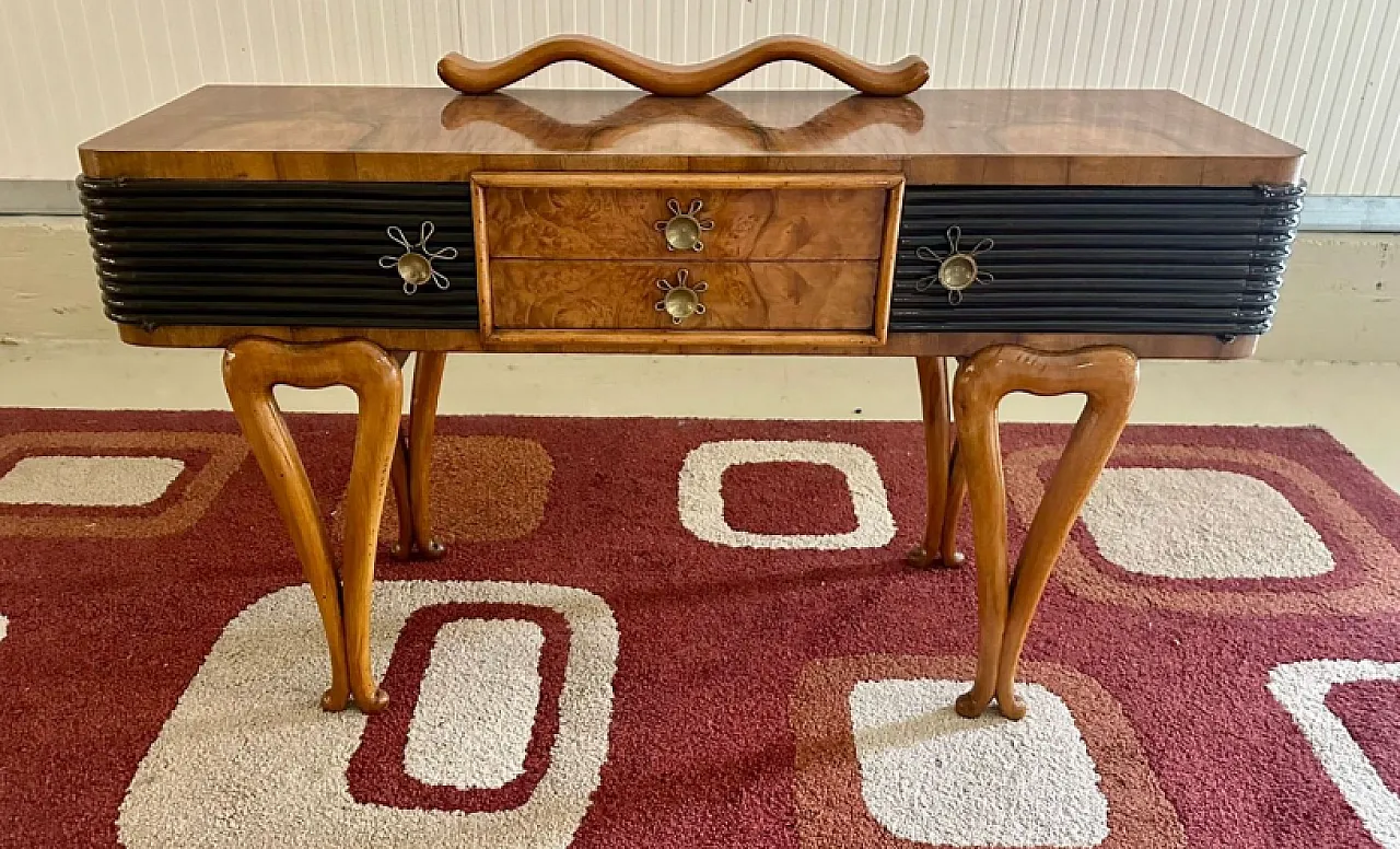 Art Deco console table in walnut root and ebonised wood, 1940s 1