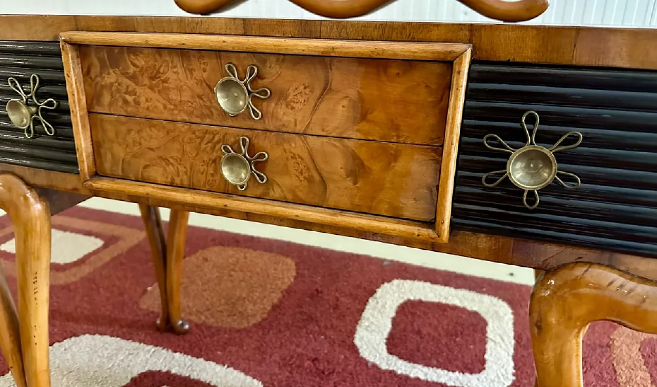 Art Deco console table in walnut root and ebonised wood, 1940s 3