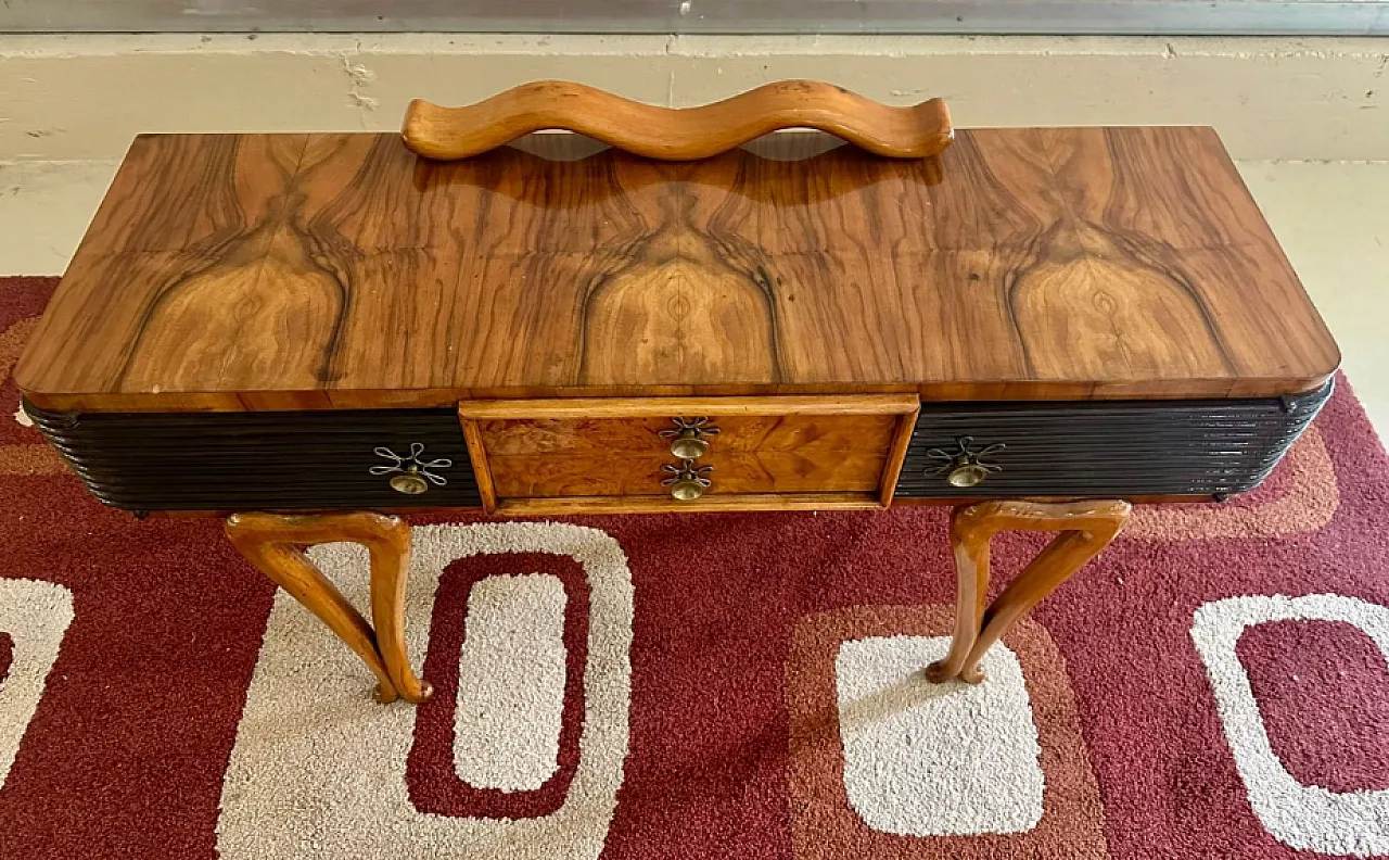 Art Deco console table in walnut root and ebonised wood, 1940s 4