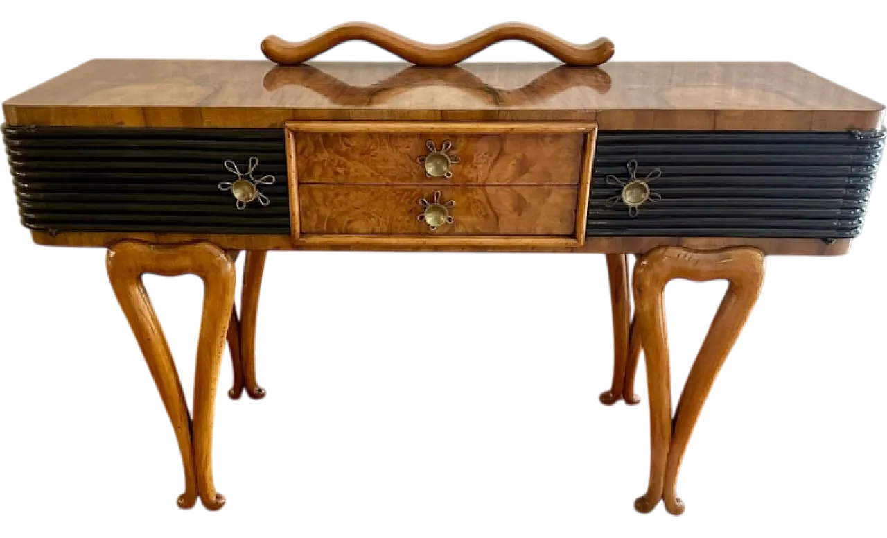 Art Deco console table in walnut root and ebonised wood, 1940s 6