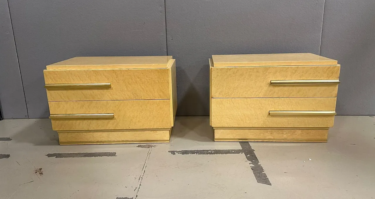 Pair of maple bedside tables with brass handles, 1970s 1