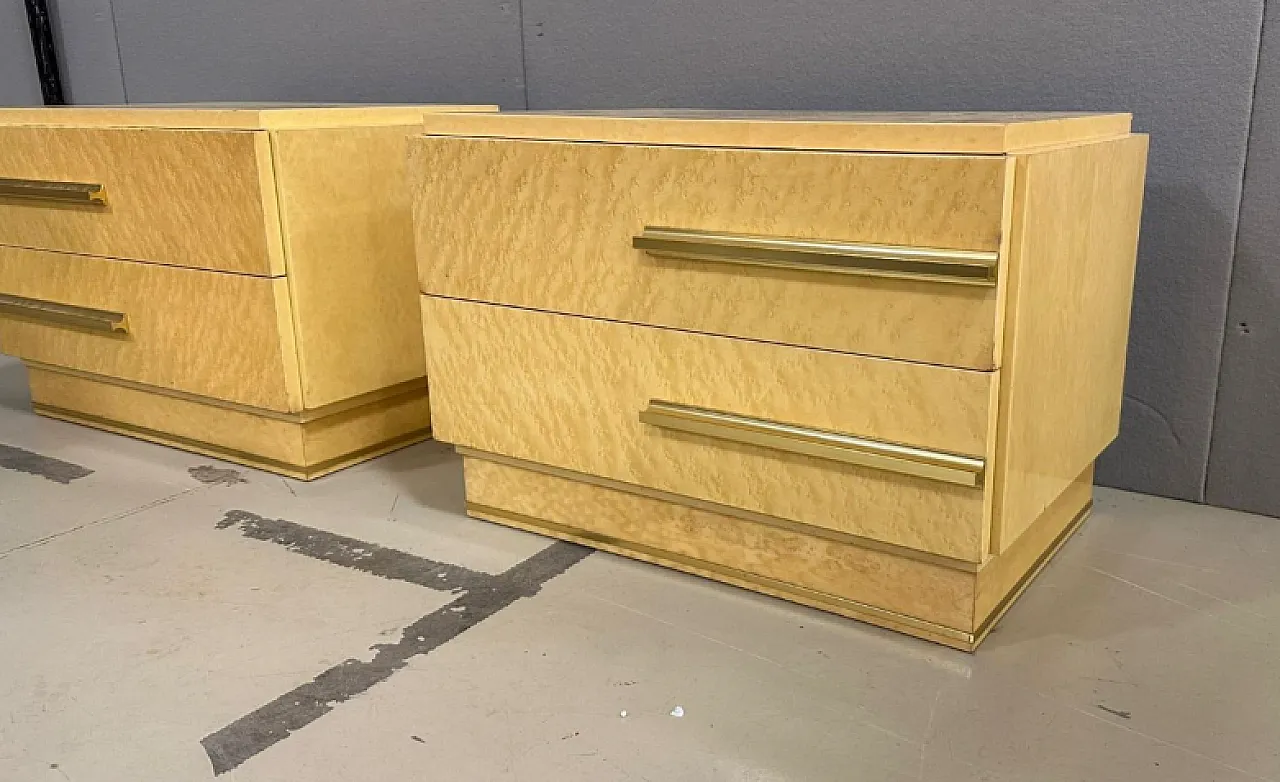 Pair of maple bedside tables with brass handles, 1970s 2