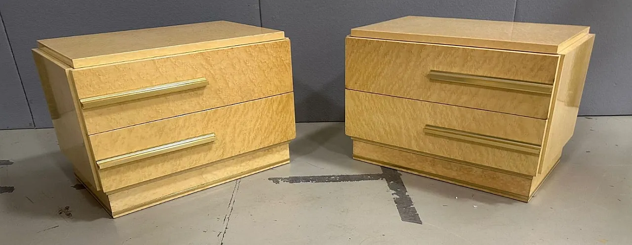 Pair of maple bedside tables with brass handles, 1970s 3