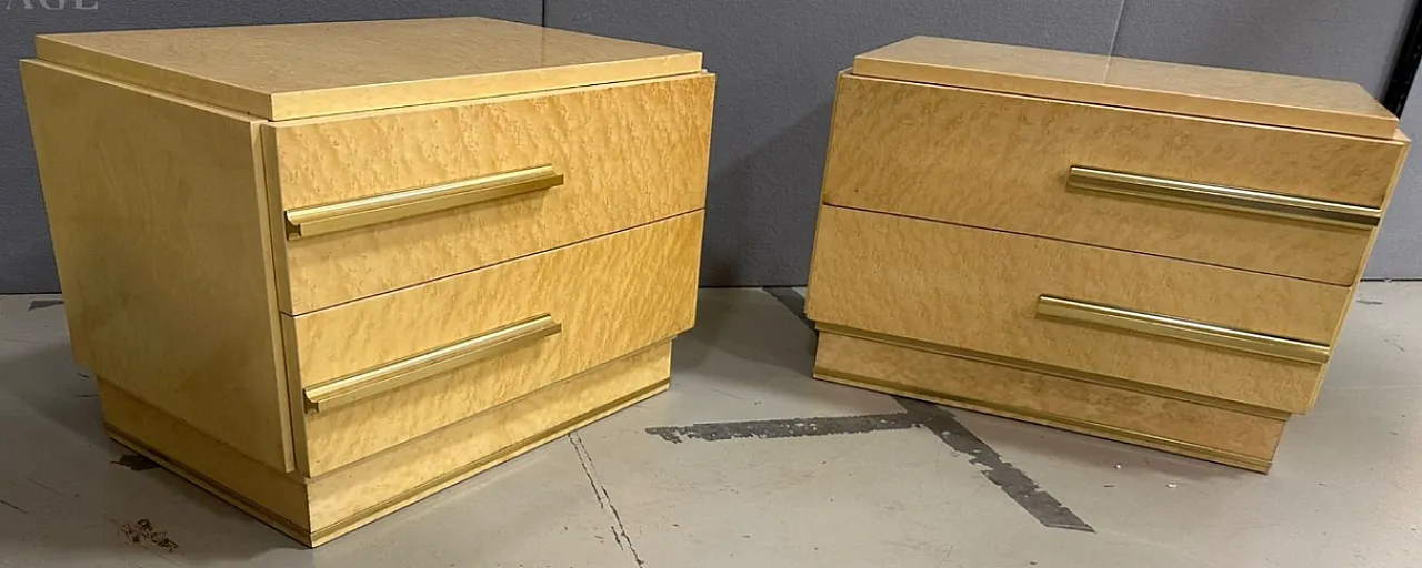 Pair of maple bedside tables with brass handles, 1970s 4