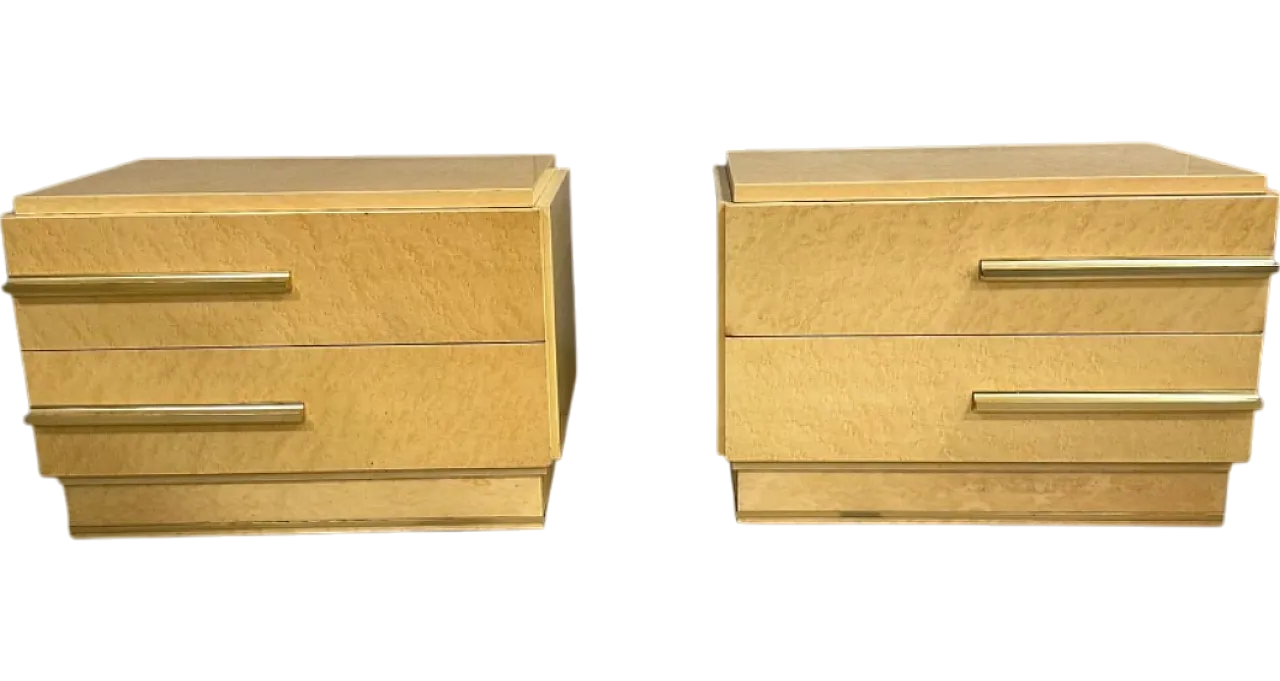 Pair of maple bedside tables with brass handles, 1970s 5