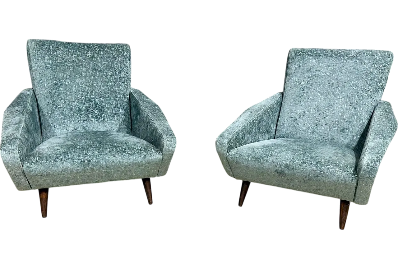 Pair of blue Distex armchairs by Gio Ponti, 1950s 12