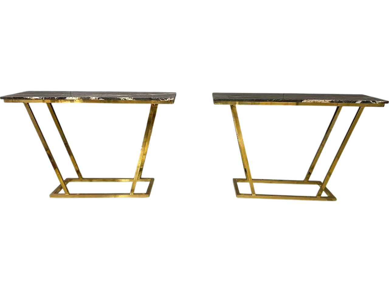 Pair of brass and black marble consoles, 1970s 6