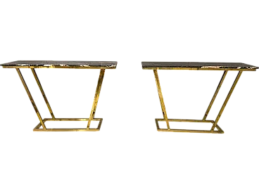 Pair of brass and black marble consoles, 1970s