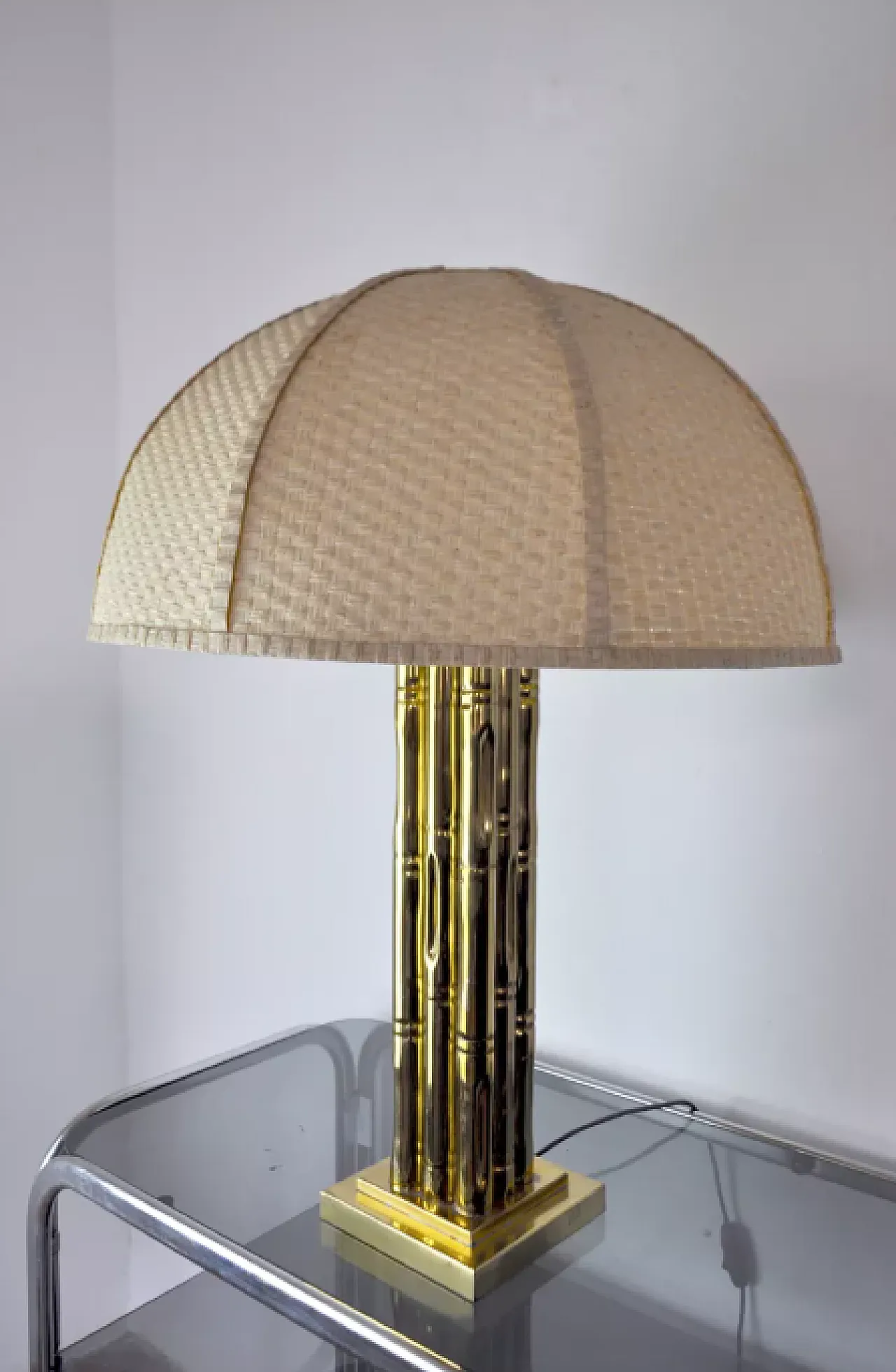 Faux bamboo brass lamp, 1970s 3