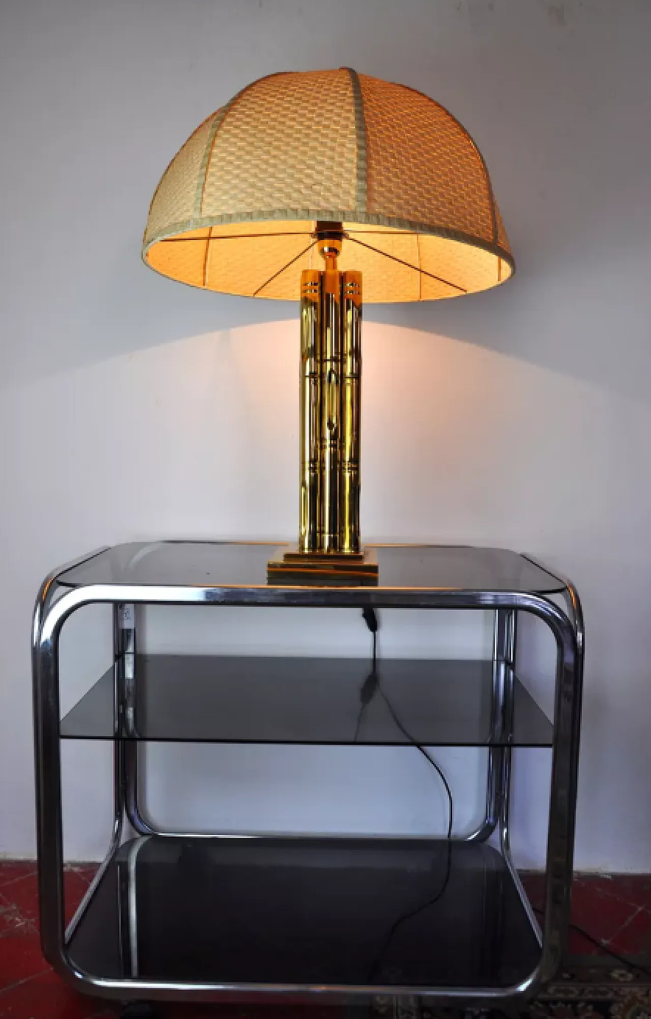 Faux bamboo brass lamp, 1970s 5