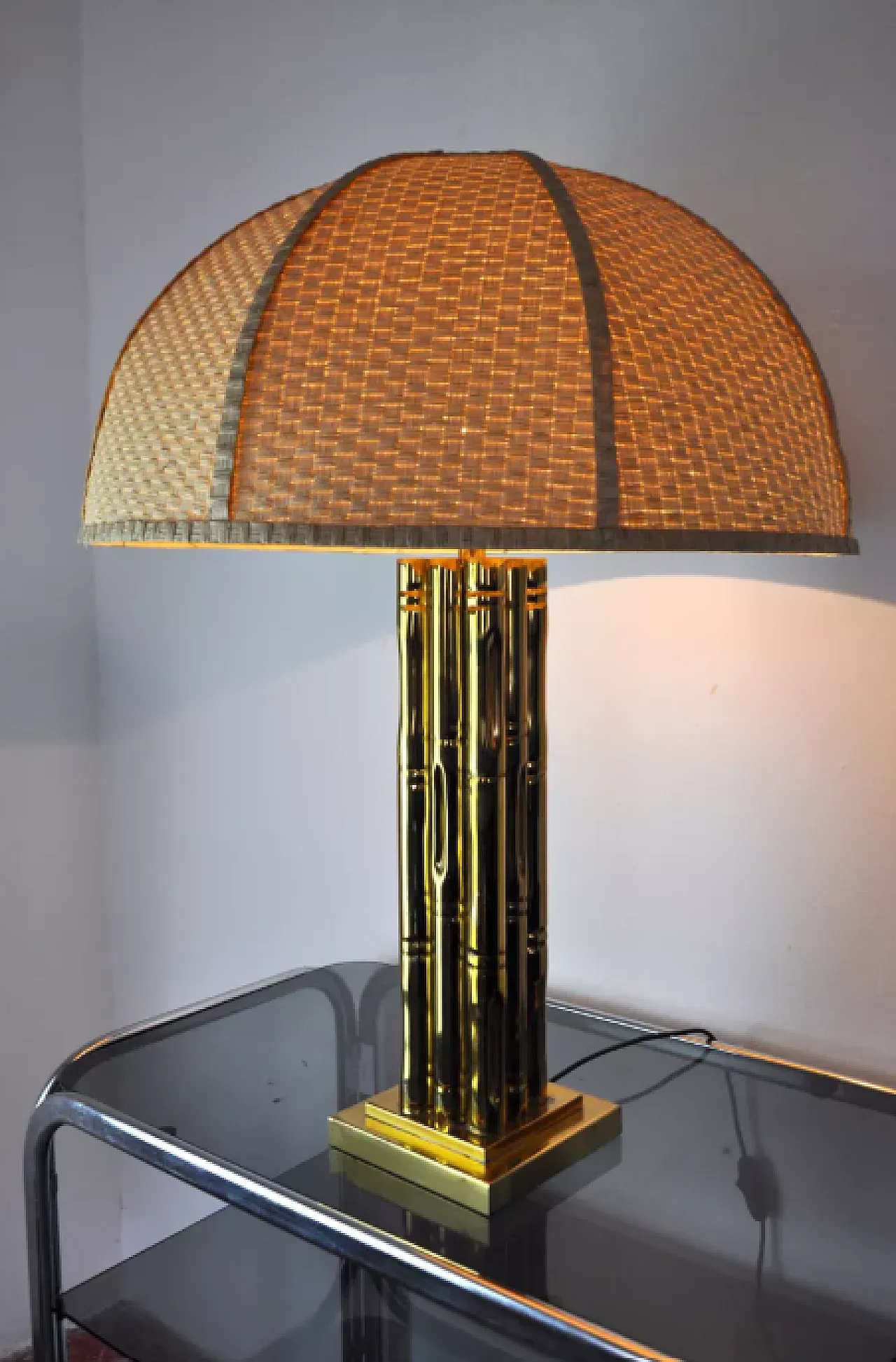 Faux bamboo brass lamp, 1970s 6