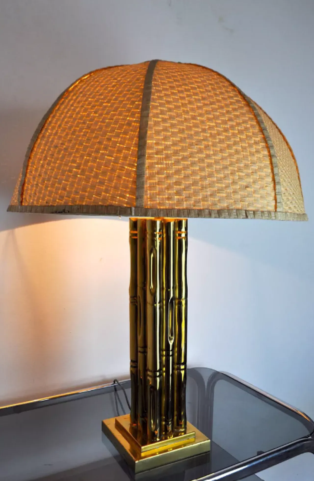 Faux bamboo brass lamp, 1970s 7