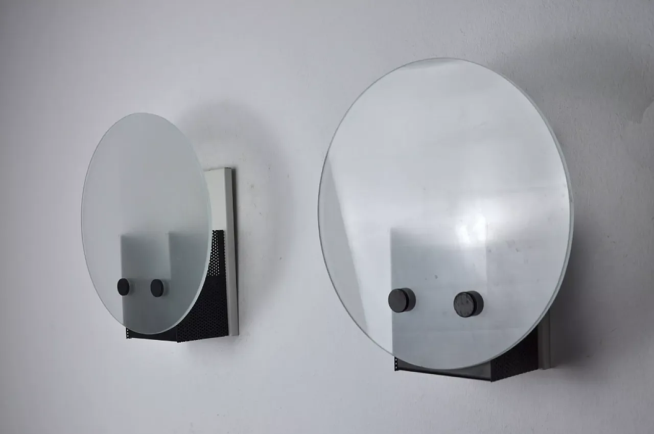 Pair of smoked glass and metal wall sconces, 1970s 3