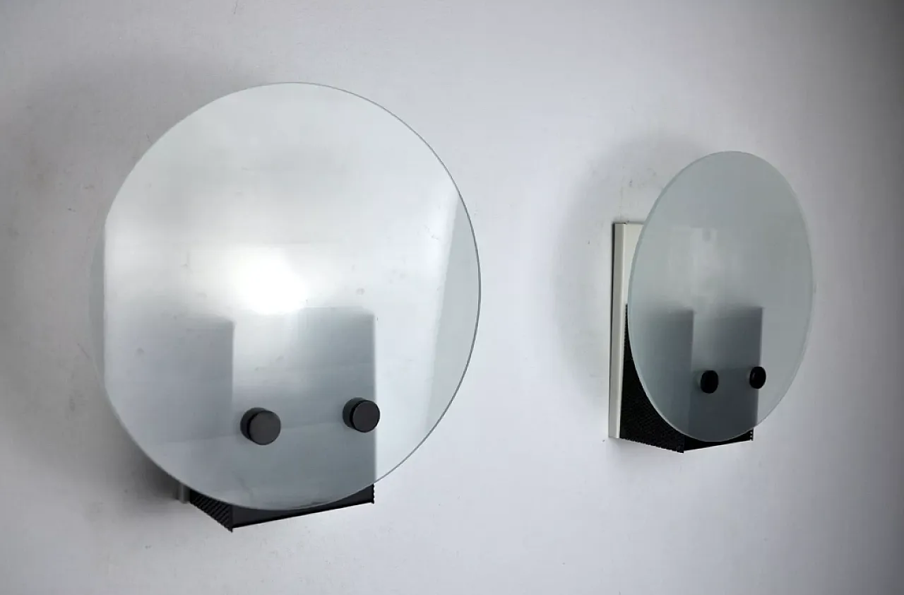 Pair of smoked glass and metal wall sconces, 1970s 4