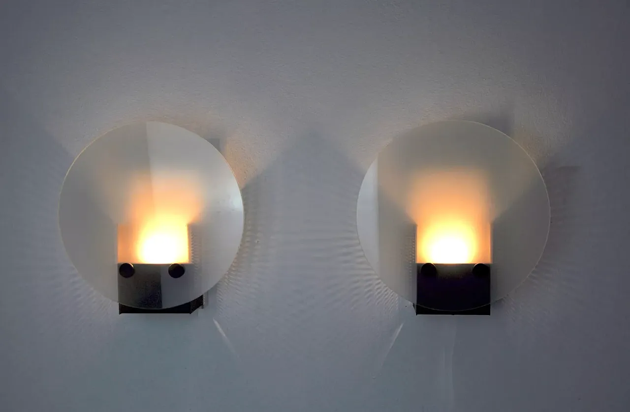 Pair of smoked glass and metal wall sconces, 1970s 5