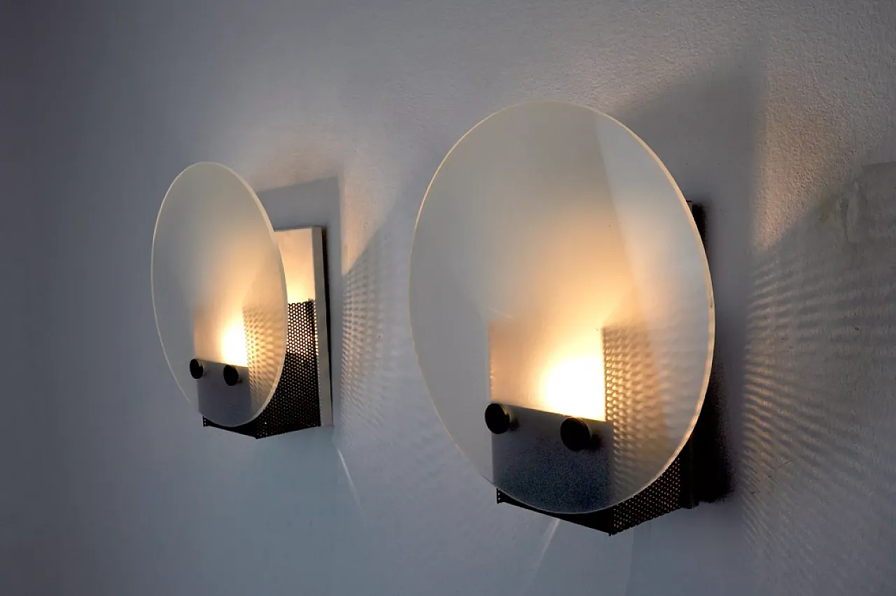 Pair of smoked glass and metal wall sconces, 1970s 6