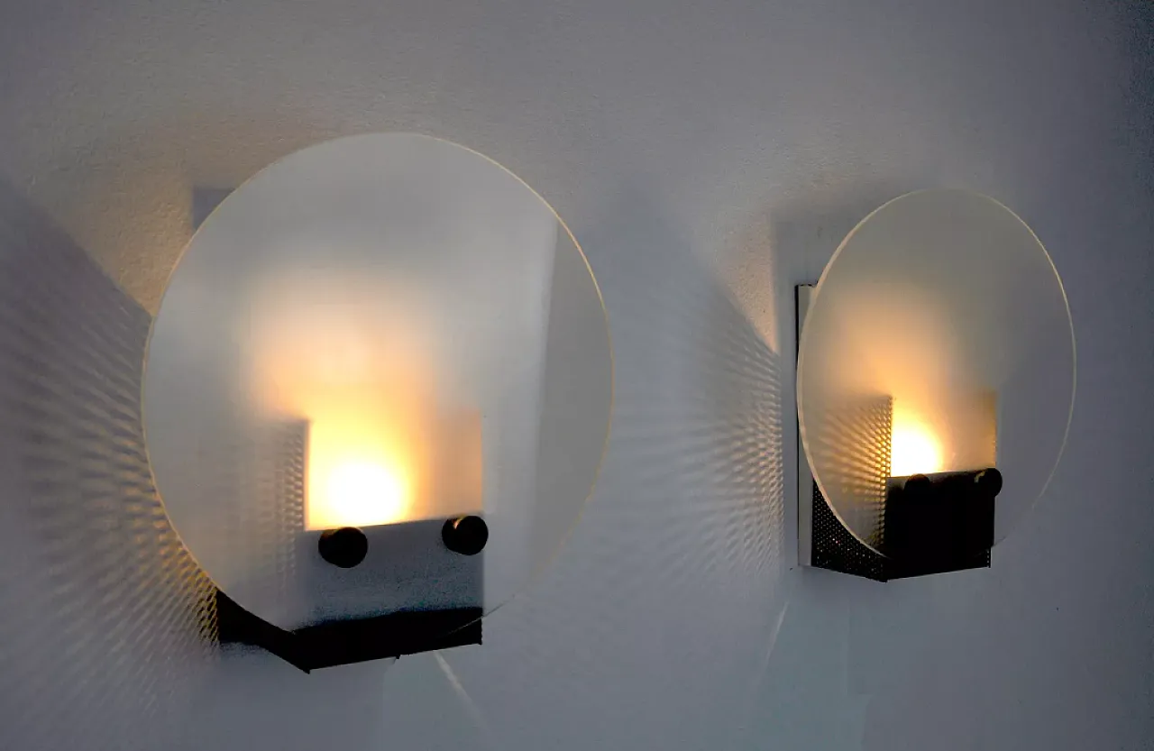 Pair of smoked glass and metal wall sconces, 1970s 7